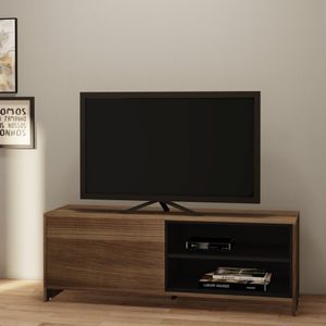 Rack Tv 65'' 1 Porta 2 Nichos 130Cm Carmelo Madeirado/Preto
