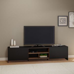 Rack Tv 65'' 200Cm 2 Portas 3 Nichos Olímpia Preto/Madeirado