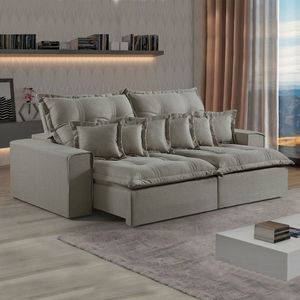Sofá Retrátil E Reclinável 230Cm M144 Linho/Cinza Esverdeado