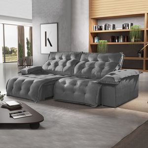 Sofá Retrátil E Reclinável 290Cm M132 Veludo/Cinza Escuro