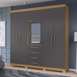 Guarda Roupa Casal 6 Portas 4 Gavetas Virtus Nature/Titanium