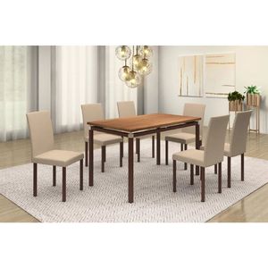 Sala Jantar Mesa 140X75Cm 6 Cadeiras Flórida Bm Café/Bege