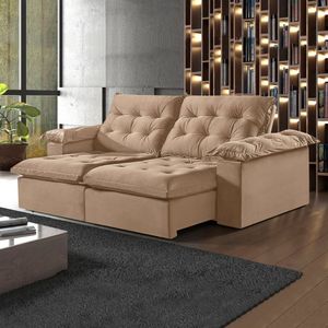 Sofá Retrátil E Reclinável 290Cm M147 Veludo/Café Com Leite