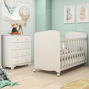 Quarto De Bebê Completo 1 Berço Uli 1 Cômoda Junior Branco