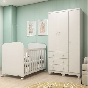 Quarto Bebê Completo 1 Berço Uli 1 Guarda Roupa Branco