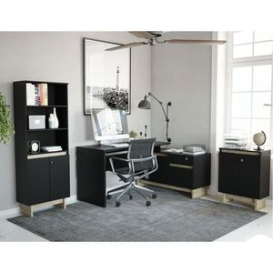 Conjunto Office 1 Mesa Canto 1 Balcão 1 Estante Preto