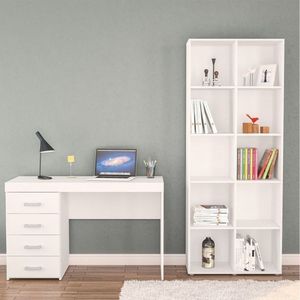 Office 2 Peças Escrivaninha Livreiro 10 Nichos Belém Branco