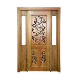 Portal Madeira Maciça Vitrô Duplo Ninho Entalhada Completa 153x213x16cm Cedro Rosa Madeira