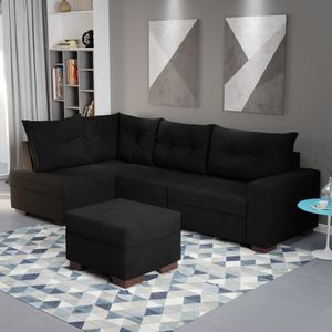 Sofá De Canto Com Puff 7 Lugares 238cm Gávea Montreal Preto