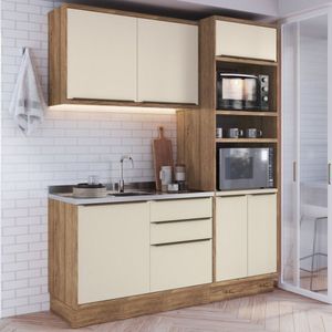 Cozinha Compacta 3 Peças 6 Portas 3 Gavetas Com Divisor De Talheres 2 Nichos Para Forno Viena Edez Louro Freijó/argila