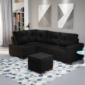 Sofá De Canto Com Puff 6 Lugares 238cm Gávea Montreal Preto