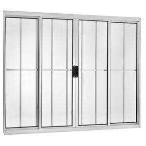 Janela De Correr 4 Folhas Com Grade Central Brilhante 100x200cm Ecosul Esquadrisul