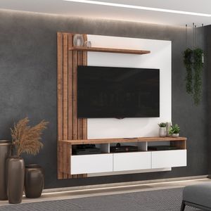 Painel Para Tv Até 65 Polegadas 3 Gavetas Ripado Bp1065 Foscarini Solanum/branco