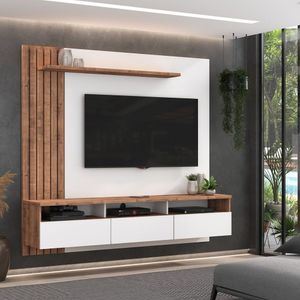 Painel Para Tv Até 75 Polegadas 3 Gavetas Ripado Bp1066 Foscarini Solanum/branco