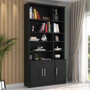 Estante Para Livros 3 Portas Moderno Foscarini Preto