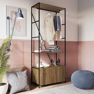 Estante Closet 2 Portas 1 Prateleiras 1 Cabideiro Sw018 Placa E Ponto Preto/noce Oro