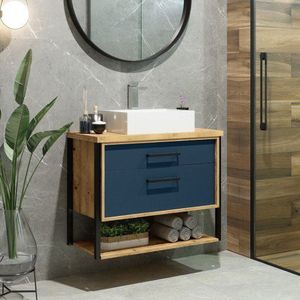 Gabinete Suspenso Para Banheiro 80cm 2 Gavetas Isabela Darabas Agardi Azul Petróleo