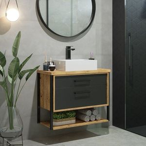 Gabinete Suspenso Para Banheiro 80cm 2 Gavetas Isabela Darabas Agardi Preto