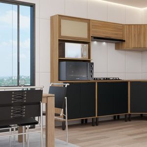 Paneleiro Para Forno/micro-ondas 3 Portas Thalita Moveis Sul Nogal Manchester/preto