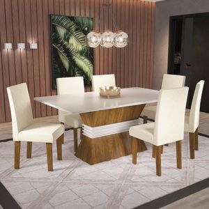 Conjunto Sala De Jantar Salton 1 Mesa 160cm Com 6 Cadeiras Vênus Viero Móveis Pinho/off White/blonde/bege