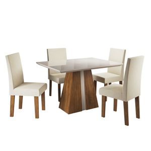 Conjunto Sala De Jantar Caribe 1 Mesa 120cm Com 4 Cadeiras Vênus Viero Móveis Pinho/bege