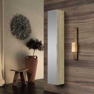 Armário Vertical Para Banheiro 160cm 3 Prateleiras 1 Porta Espelhada Bumi Wood