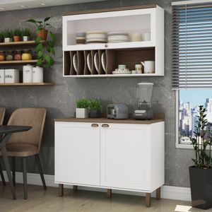 Cozinha Compacta 2 Peças 3 Portas Balcão 120cm Tampo Mdf Iluminata Genialflex Branco/ébano