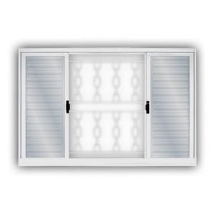 Janela Veneziana Aço 6 Folhas Com Grade Elo Mgm Minas Sul 120cmx200cm Requadro 12cm Vidro Mini Boreal Branco