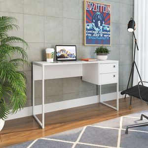 Escrivaninha 120cm 2 Gavetas P1012 Placa E Ponto Branco