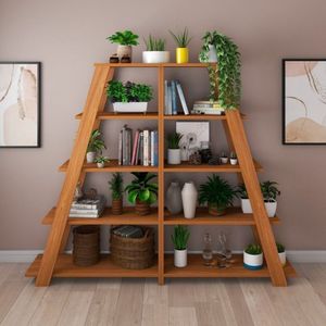 Conjunto Home Office 2 Estantes Livreiro Estilo Escada Star Artany Freijó