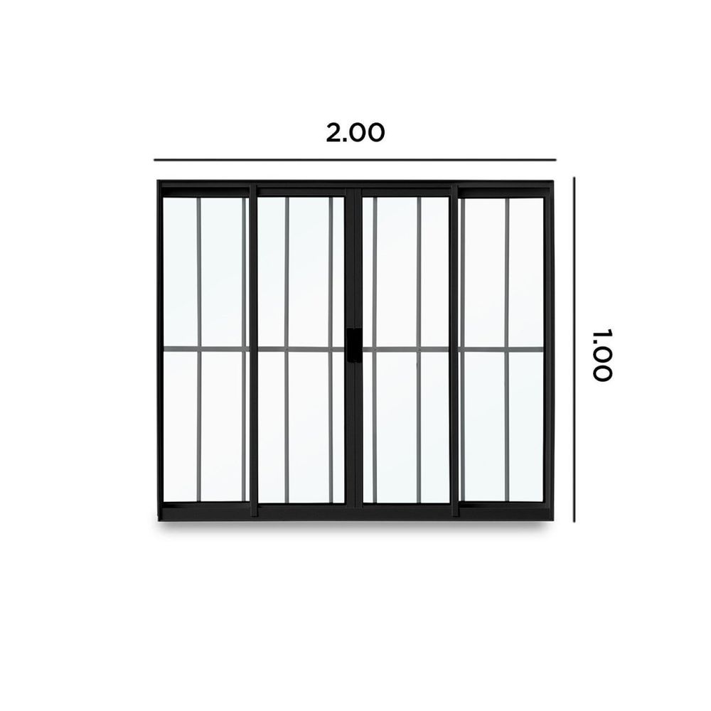 Janela De Correr Abertura Central Exclusiva 4 Folhas Grade Vidro Liso 100x200cm Crv Portas E 1528