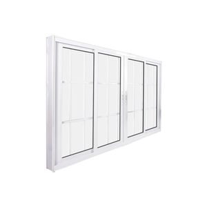 Janela De Correr Abertura Central Premium 4 Folhas Com Grade Vidro Liso 100x150cm Crv Portas E Janelas Branco