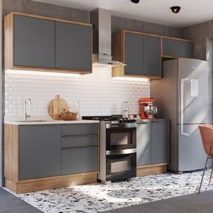 Cozinha Modulada 5 Peças 8 Portas 3 Gavetas Com Divisor De Talheres Viena Edez Louro Freijó/cinza Grafitto