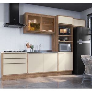 Cozinha Modulada 5 Peças 8 Portas 3 Gavetas Com Divisor De Talheres 1 Nicho Para Forno Viena Edez Louro Freijó/argila
