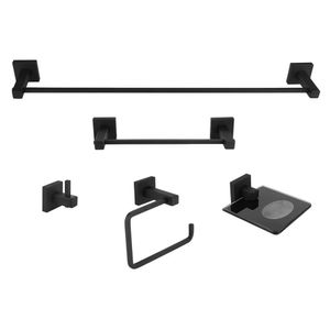 Kit De Acessórios Para Banheiro 5 Peças Inox Square Sq12509 Ducon Metais Preto Fosco