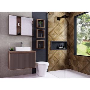 Gabinete Para Banheiro 80cm 2 Portas 1 Gaveta Alice Darabas Agardi Marrom