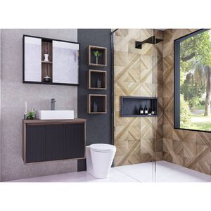 Gabinete Para Banheiro 80cm 2 Portas 1 Gaveta Alice Darabas Agardi Preto
