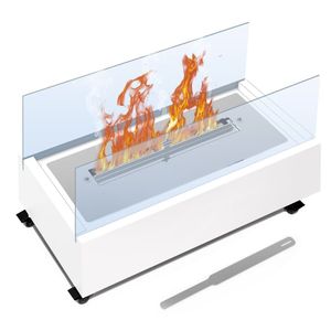 Lareira Ecológica Completa Nicho De Madeira Com Vidros E Rodízios 45cm Saro Branco