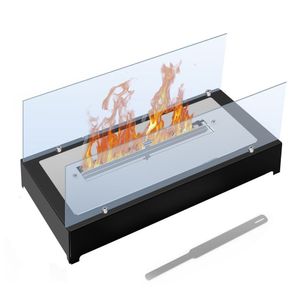 Lareira Ecológica Completa Armação De Metal Com Vidro 45cm Saro Preto