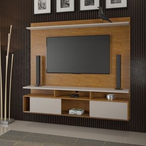 Estante Home Suspensa Para Tv Até 70 Polegadas 2 Portas 2 Prateleiras Noel Viero Mel/off White
