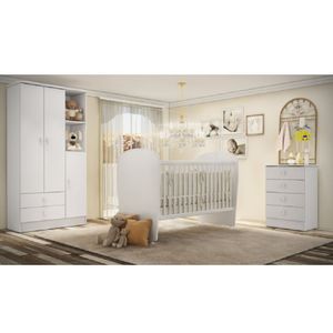 Quarto De Bebê Completo Com 1 Berço 1 Cômoda 1 Guarda Roupa Arco-íris Móveis Percasa Branco