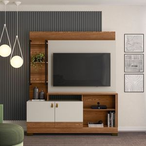 Estante Home Para Tv Até 50 Polegadas 2 Portas 4 Prateleiras Alagoas Linea Brasil Freijó/off White