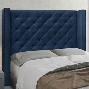 Cabeceira Casal 140cm Suede Vicenza Spezzia Azul Marinho