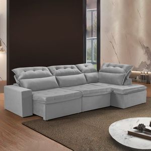 Sofá De Canto Com Chaise 4 Lugares M153 Martins Estofados Veludo/cinza