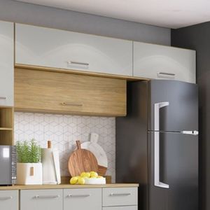 Armário Aéreo Modulado 3 Portas Basculante Gaia Casamia Louro Freijo/off White
