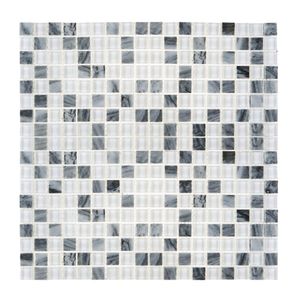 Pastilha Mesclada De Vidro E Mármore 30cm X 30cm Matisse Glass Mosaic (placas) Branco/cinza