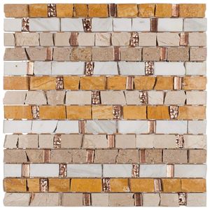 Pastilha Mesclada De Mármore E Vidro 30,5cm X 30,5cm Glass Mosaic (placas) Travertino/crema Marfil/ajax/pearl