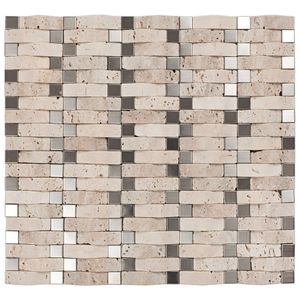 Pastilha Mesclada De Mármore E Inox 33,5cm X 30,5cm Glass Mosaic (placas) Travertino/aço Inox