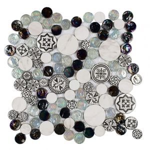 Pastilha Mesclada De Mármore E Vidro 29,5cm X 29,5cm Dalí Glass Mosaic (placas) Branco/preto