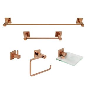 Kit De Acessórios Para Banheiro 5 Peças Inox Square Sq12408 Ducon Metais Rosé Gold